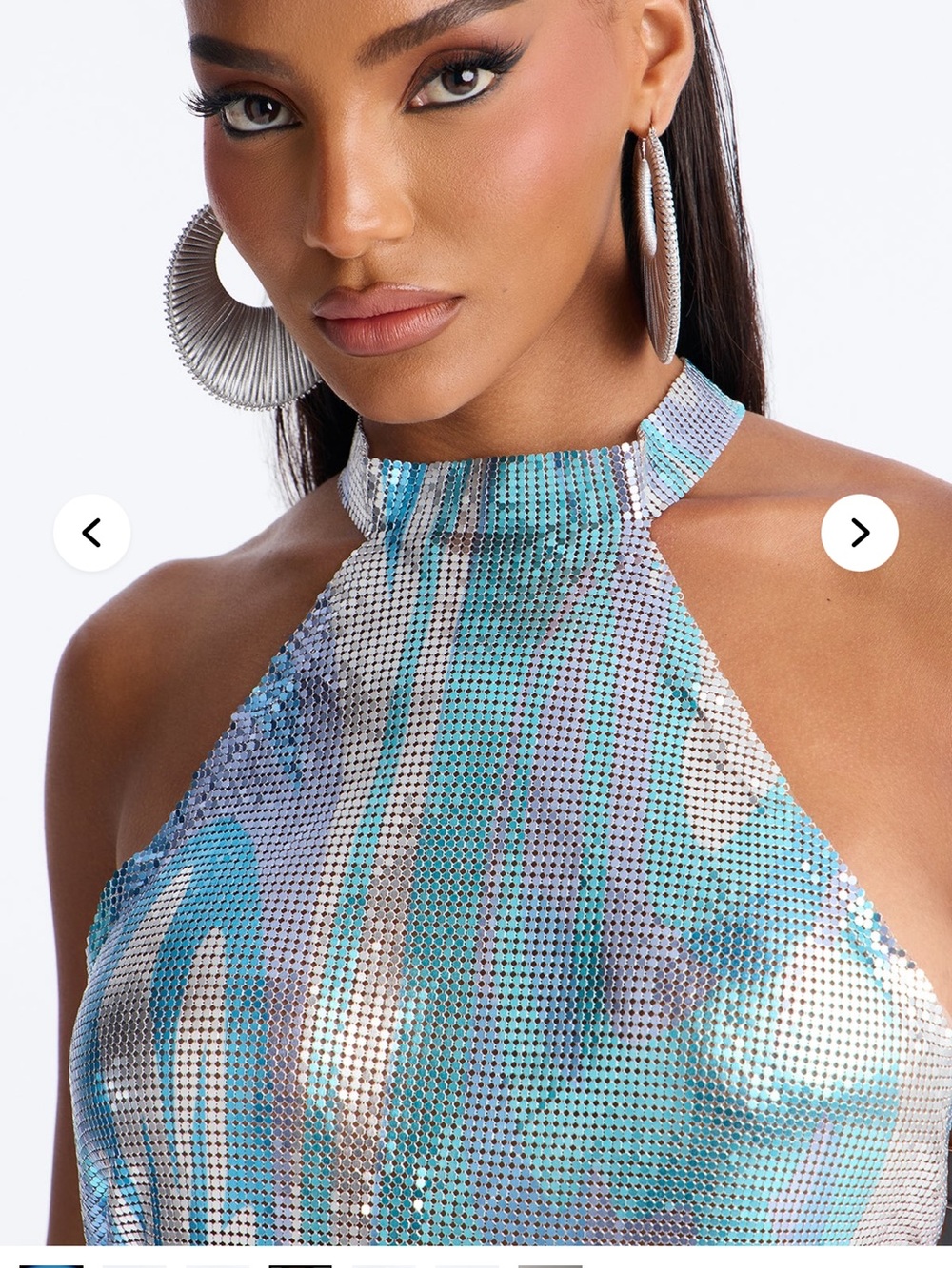 Fashion Nova Top Tier Only Chainmail Mini Dress Halter Metallic Aqua Iridescent - Picture 8 of 15